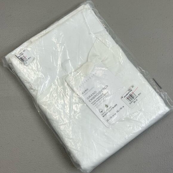 Pottery Barn Grand Embroidered Percale Euro Sham Pillow Cover White 400 TC NEW - Picture 2 of 5